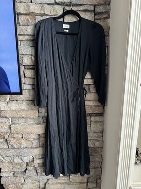 Wilfred Black Long-Sleeve Wrap Midi Dress